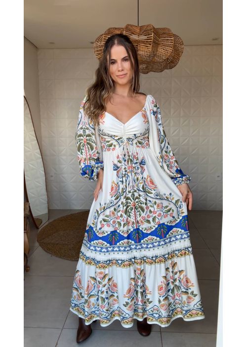 Vestido Manga Sonho Guarana Estampado - LUCIELENA LARA