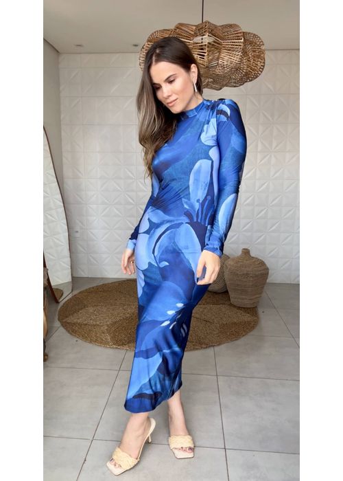 Vestido Midi Aquarela Flor Estampado - LUCIELENA LARA