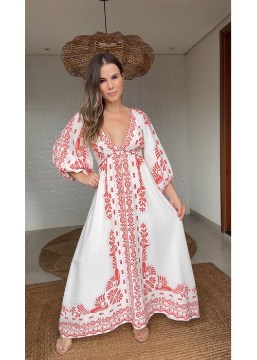 Vestido Longo Relicário Tropical Estampado - LUCIELENA LARA
