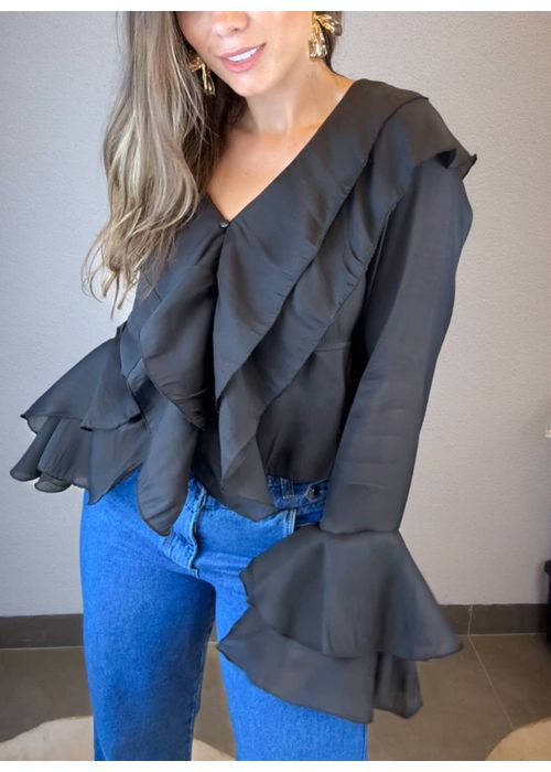 Camisa Cropped Bababados Preto - LUCIELENA LARA