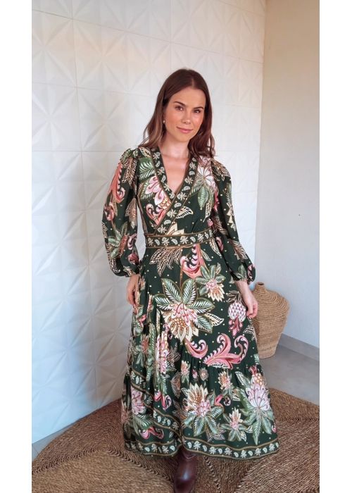 Vestido Longo Manga Floral Delhi Estampado - LUCIELENA LARA