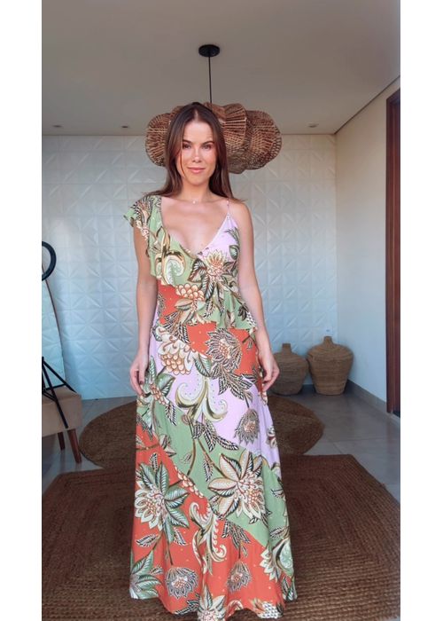 Vestido Babado Patch Floral Delhi Estampado - LUCIELENA LARA