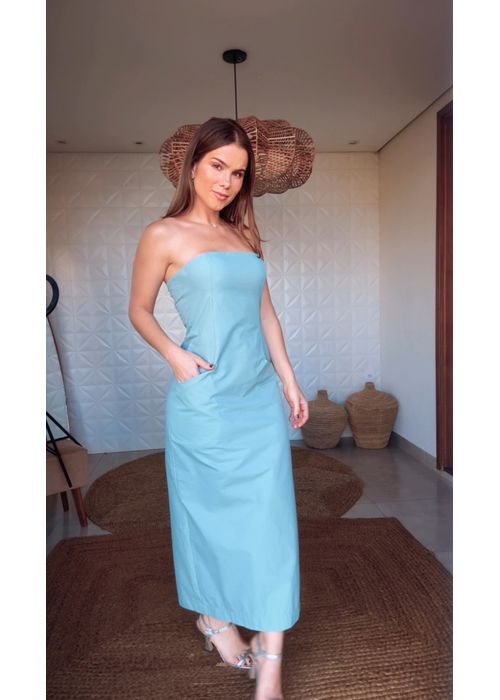 Vestido Reto Alfaiataria Azul San Blas - LUCIELENA LARA