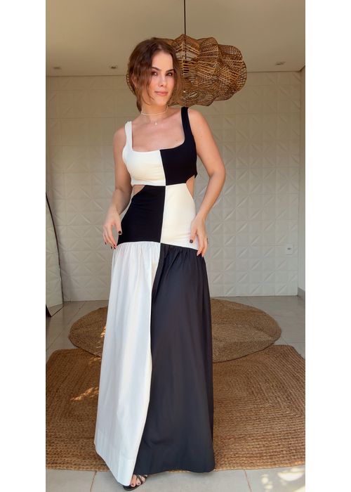Vestido Bicolor Deslocada Estampado - LUCIELENA LARA