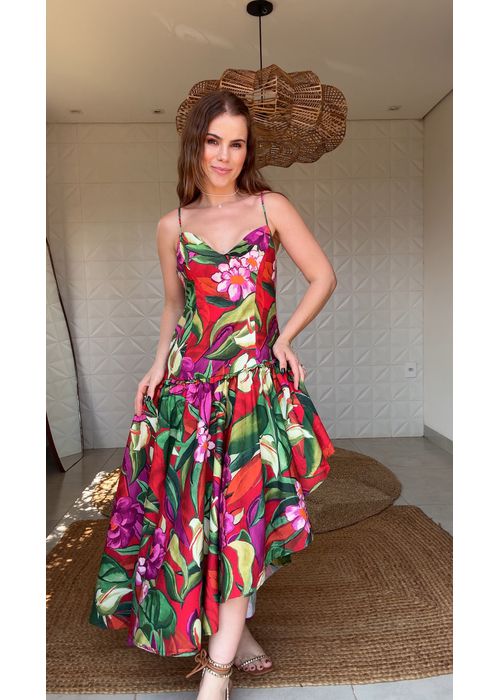 Vestido Assimétrico Folhagem Estampado - LUCIELENA LARA