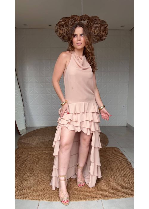 Vestido Babados Jás Chiclê Bege - LUCIELENA LARA