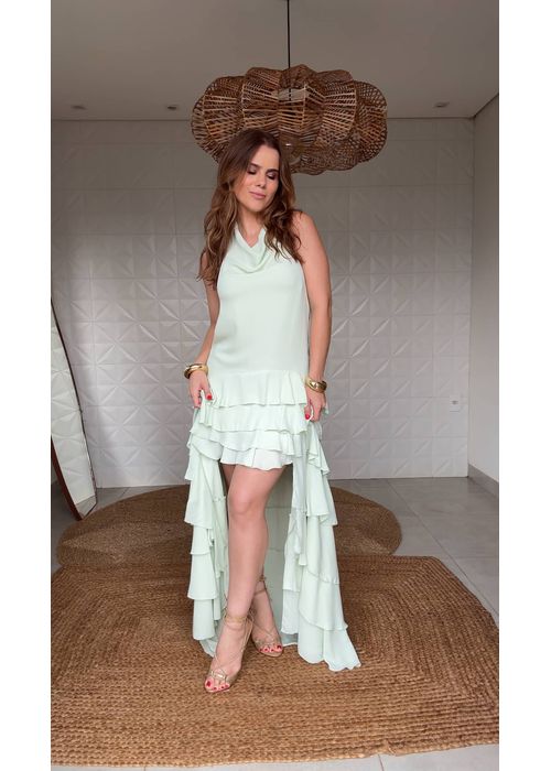 Vestido Babados Jás Chiclê Verde Menta - LUCIELENA LARA