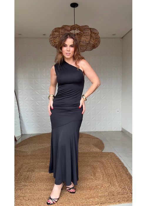 Vestido Ombro Só Celine Preto - LUCIELENA LARA