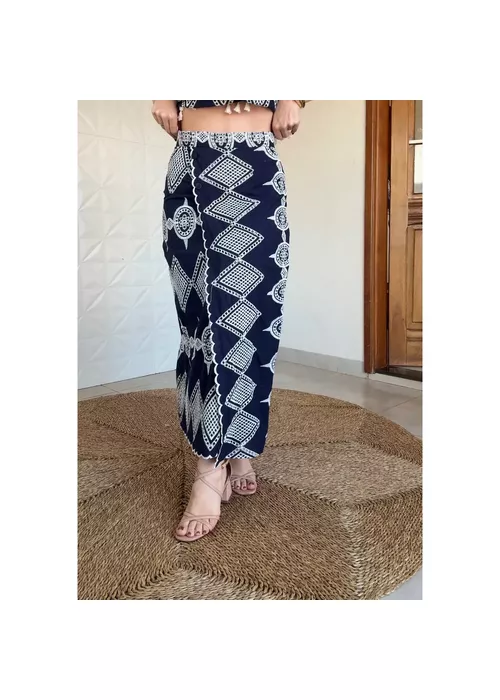 Saia Bordada Nicole Azul Marinho - LUCIELENA LARA