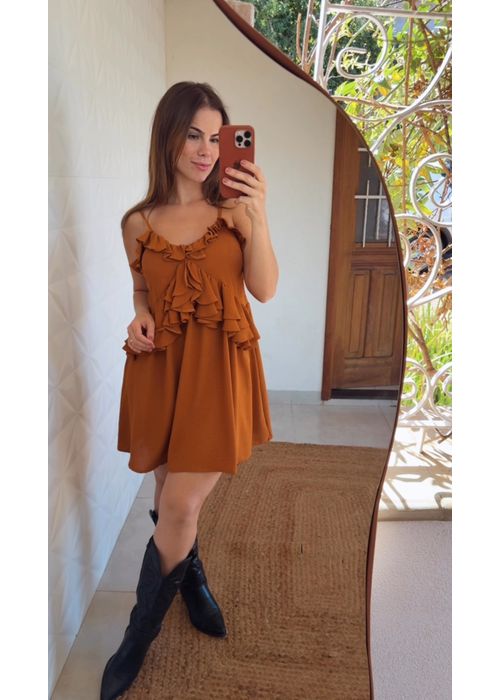 Vestido Curto Alça Caramelo - LUCIELENA LARA
