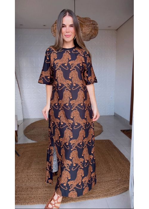 Vestido Cropped Tigres Estampado - LUCIELENA LARA