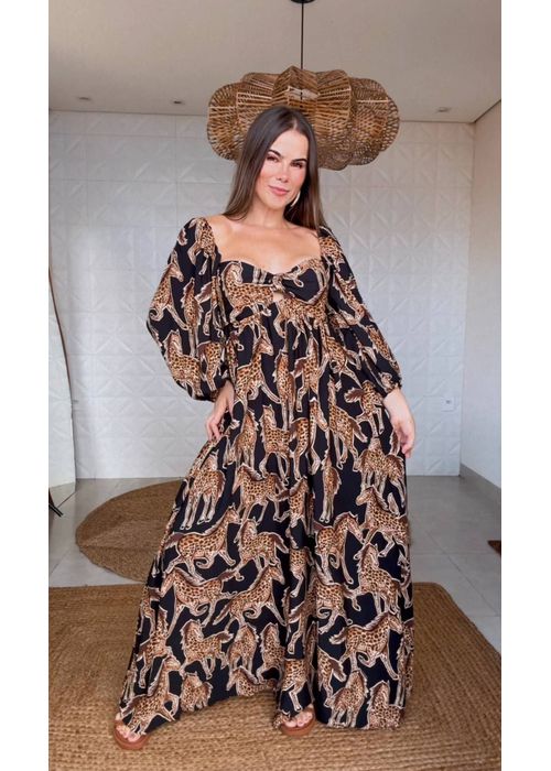 Vestido Longo Cavalo Onça Estampado - LUCIELENA LARA