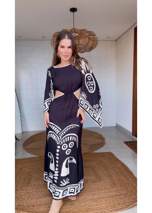 Vestido Manga Lenço Tropicano Estampado - LUCIELENA LARA