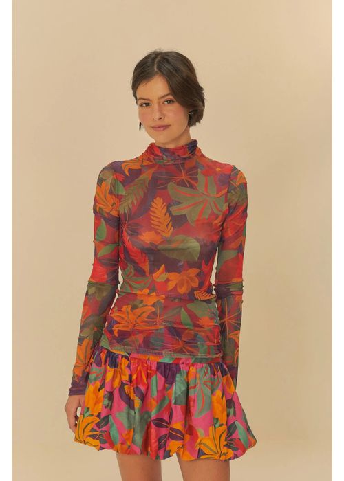 Blusa Gola Tule Floral Tropical Estampado - LUCIELENA LARA