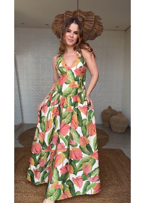 Vestido Longo Anturio Corrido Estampado - LUCIELENA LARA