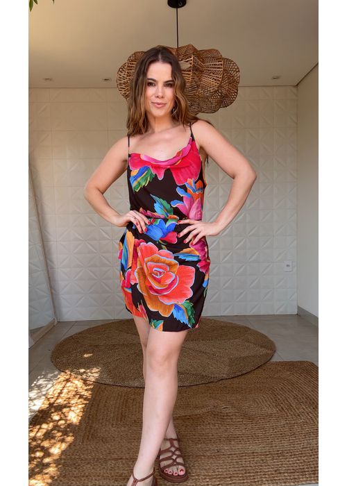 Vestido Curto Rosas Pintadas Estampado - LUCIELENA LARA