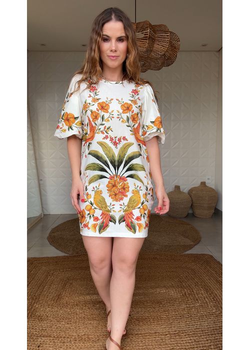 Vestido Tshirt Manga Fofa Bosque Chic Estampado - LUCIELENA LARA