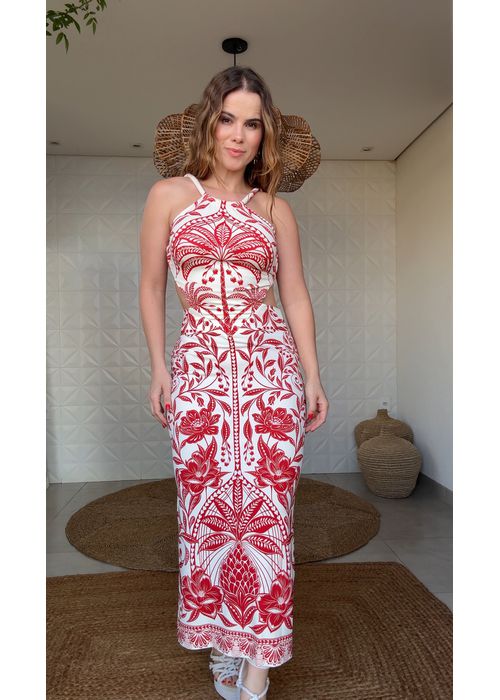 Vestido Midi Coqueiro De Flor Estampado - LUCIELENA LARA