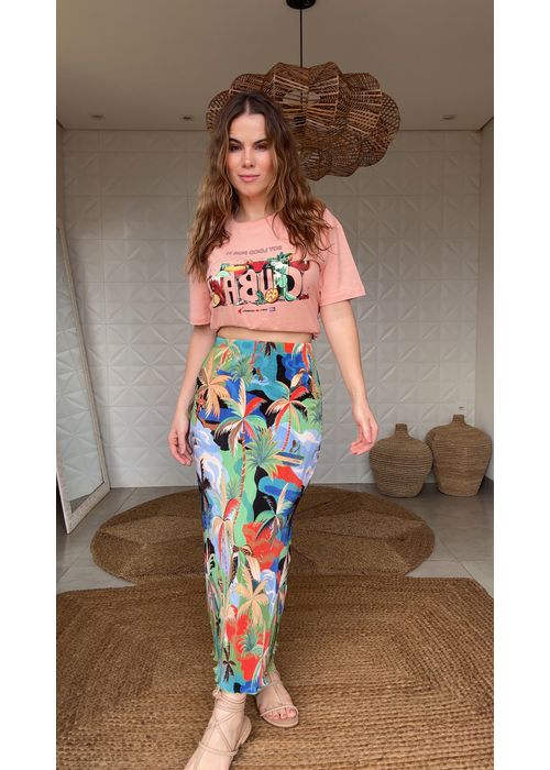 Saia Midi Plissada Bem Querer Estampado - LUCIELENA LARA