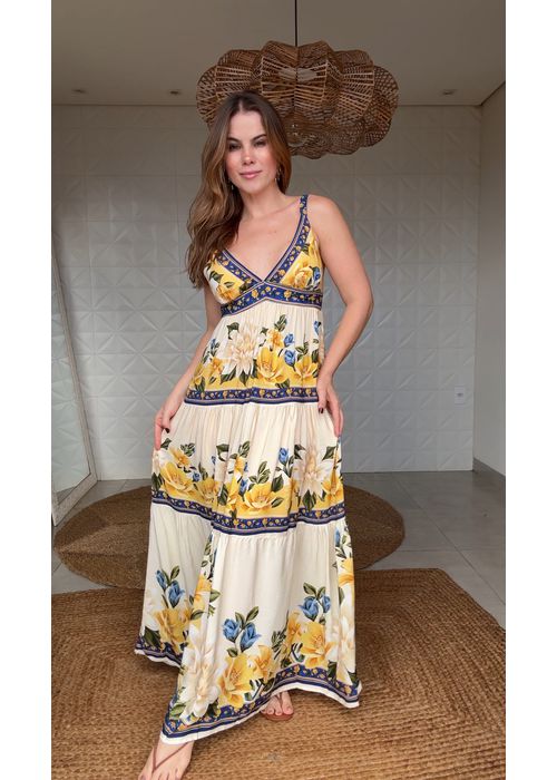 Vestido Longo Flor Do Rio Estampado - LUCIELENA LARA