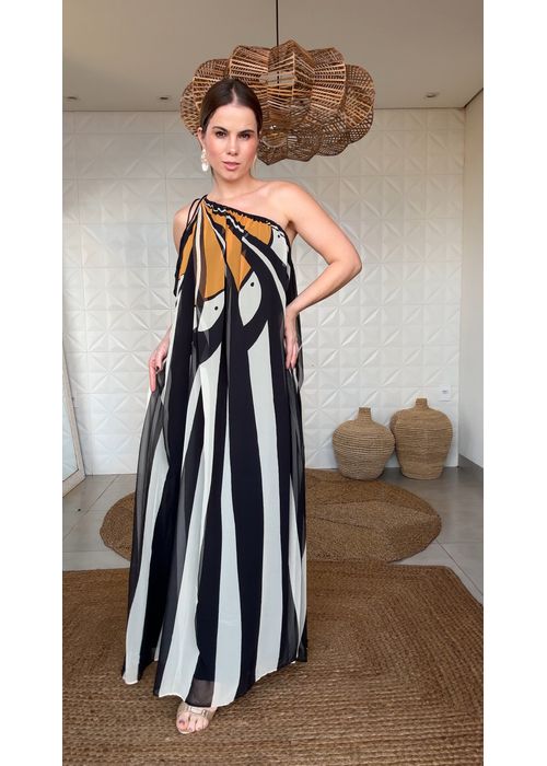 Vestido Ombro Só Leque De Tucano Estampado - LUCIELENA LARA