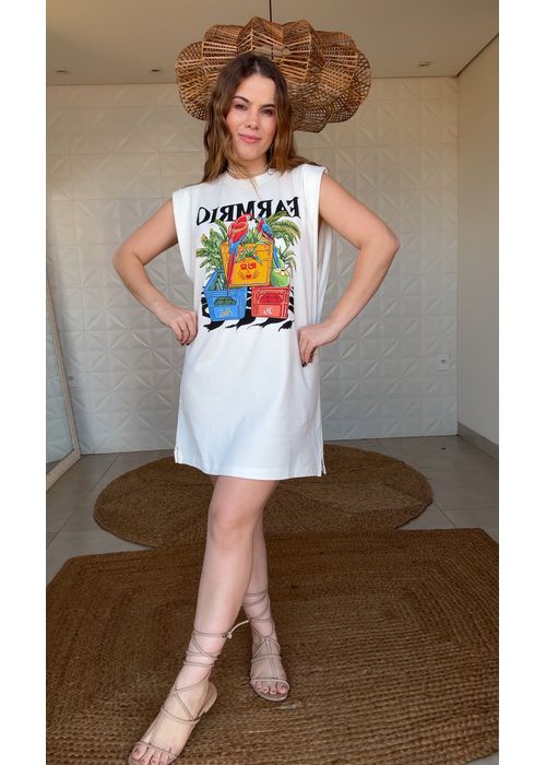 Vestido Curto Engranado Off White Estampado - LUCIELENA LARA