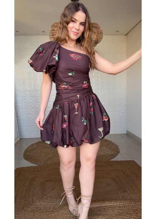 Vestido Curto Balonê Coquetel Tropical Estampado - LUCIELENA LARA