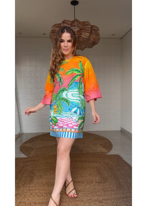 Vestido Tshirt Paisagem Solar Estampado - LUCIELENA LARA