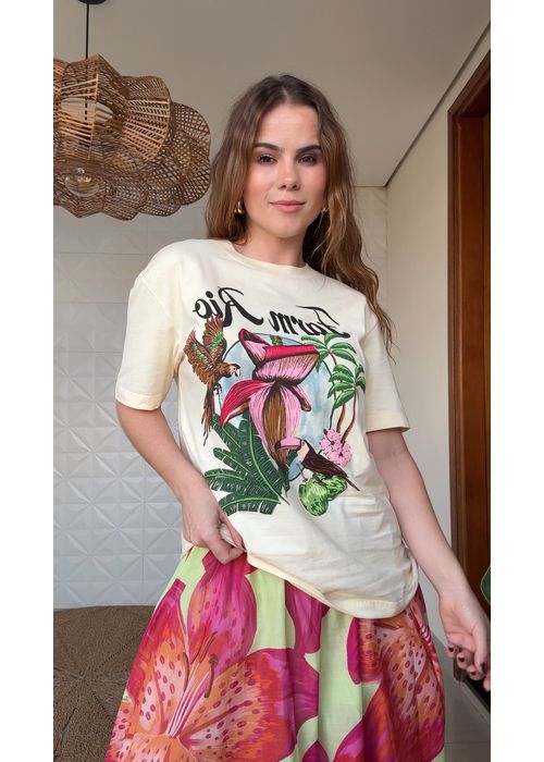 Tshirt Media Mangará Rio Bege Estampado - LUCIELENA LARA