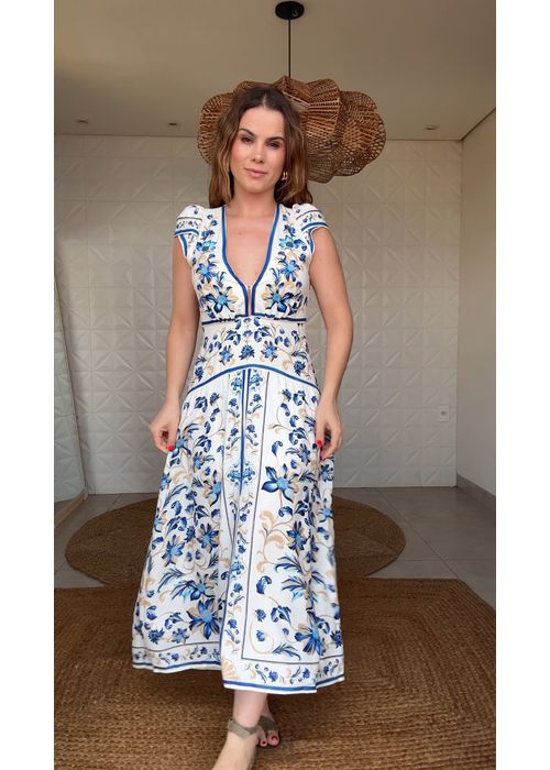Vestido Cropped Azulejaria Estampado - LUCIELENA LARA
