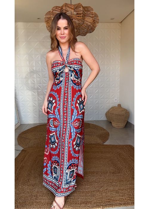 Vestido Longo Lenço Naútico Estampado - LUCIELENA LARA