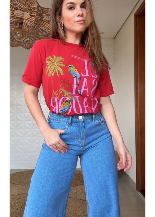 Tshirt Média Soy El Salvador Vermelho Estampado - LUCIELENA LARA