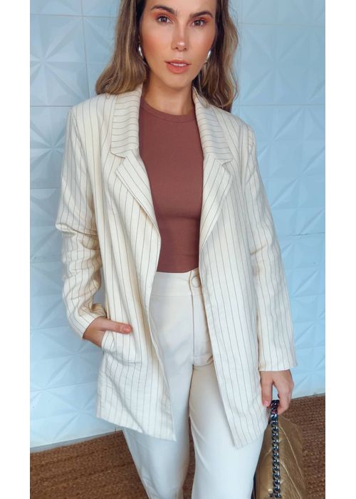 Blazer Risca De Giz Juju Chiclé Bege - LUCIELENA LARA