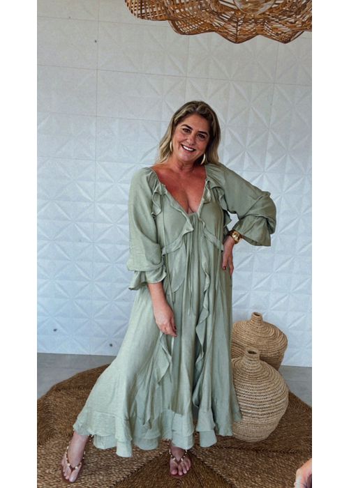 Vestido Boho Verde Oliva - LUCIELENA LARA