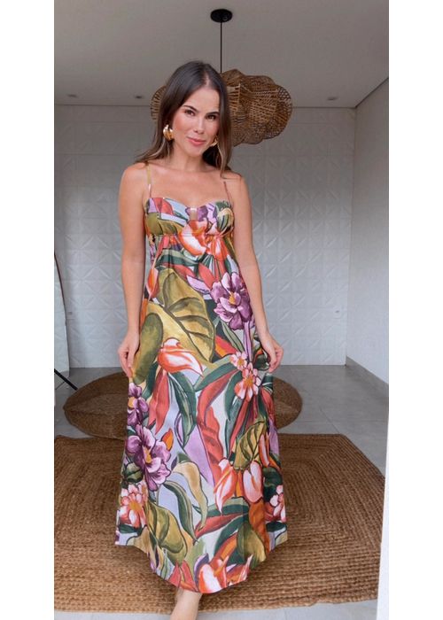 Vestido Cropped Alça Folhagem De Inverno Estampado - LUCIELENA LARA