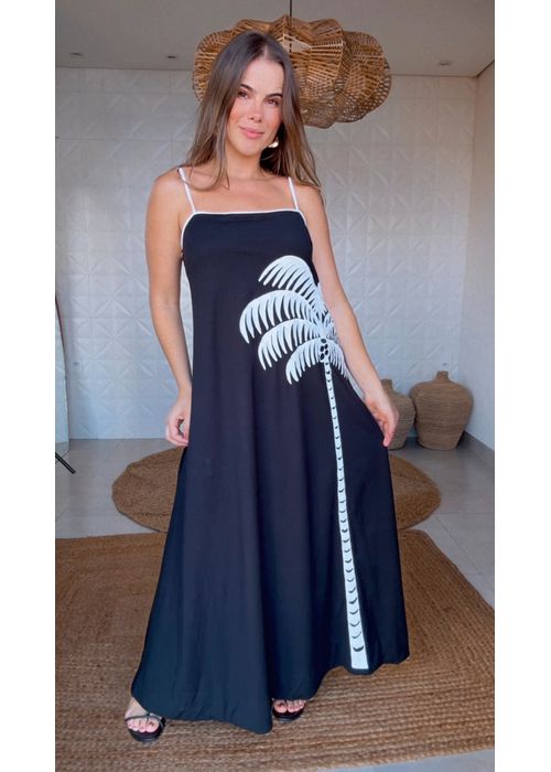 Vestido Cropped Bordado Coqueiral Estampado - LUCIELENA LARA