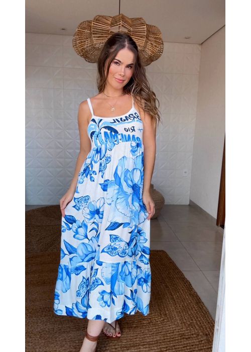Vestido Cropped Alça Chita Porcelana Estampado - LUCIELENA LARA