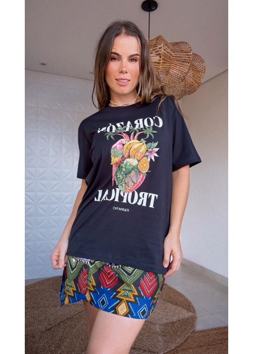 Tshirt Média Corazon Tropical Preto - LUCIELENA LARA