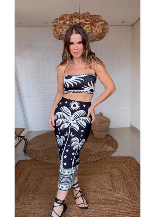 Saia Midi Coqueiral Estampado - LUCIELENA LARA