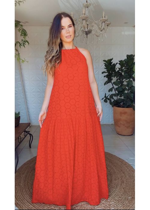 Vestido Laise Flor Chiclé Vermelha - LUCIELENA LARA