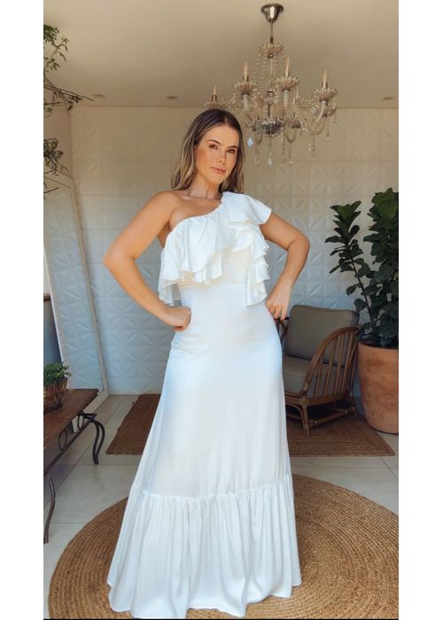 Vestido Ombro Só Monica Chiclé Off White - LUCIELENA LARA