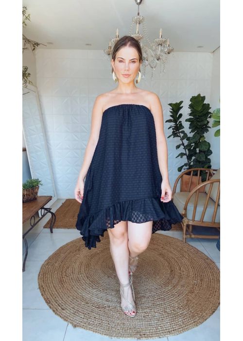Vestido Tomara Que Caia Poa Chiclé Preto - LUCIELENA LARA