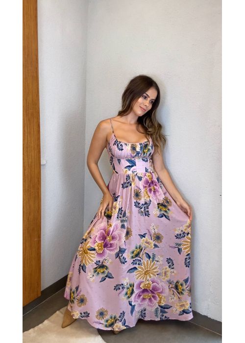 Vestido Longo Alça Jardim Delicado Estampado - LUCIELENA LARA
