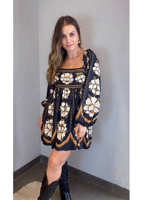 Vestido Curto Flor Bordada Estampado - LUCIELENA LARA