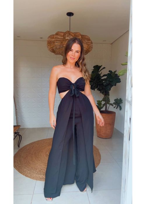 Macacão Resort Milan Chiclé Preto - LUCIELENA LARA