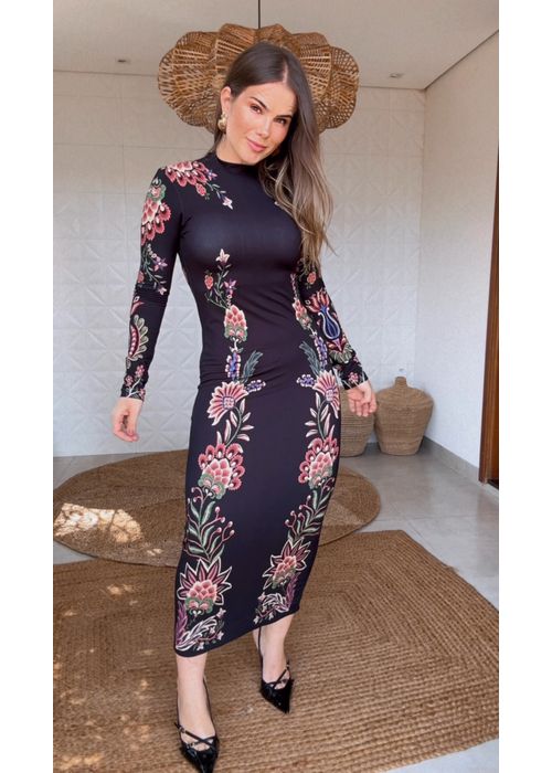 Vestido Midi Jardim Maravilhoso Estampado - LUCIELENA LARA
