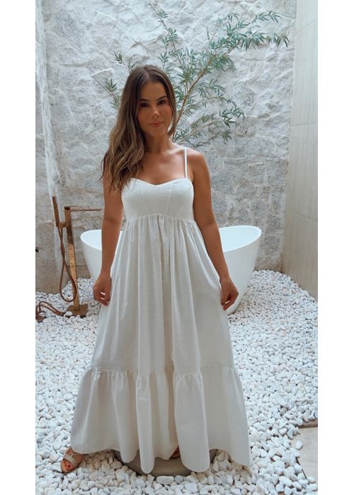 Vestido Linho Elizabete Branco - LUCIELENA LARA