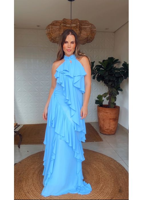 Vestido Simone Chiclé Azul Claro - LUCIELENA LARA