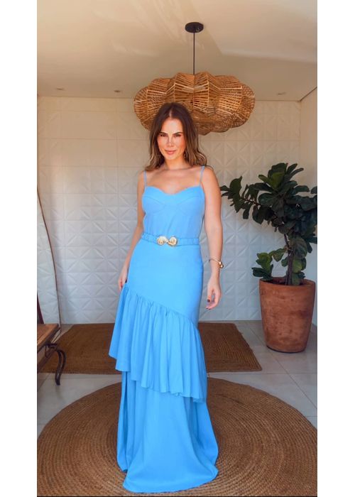 Vestido Estela Chiclé Azul Claro - LUCIELENA LARA