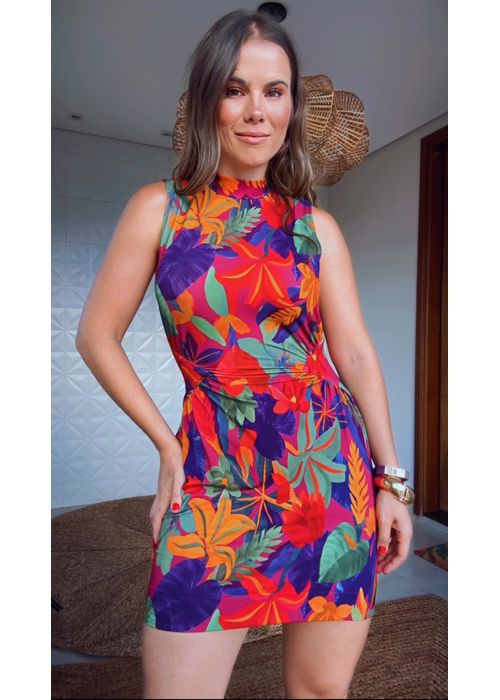 Vestido Curto Floral Tropical Estampado - LUCIELENA LARA